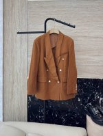 Dg007#新款西装 P600 Ysl 100% 亚麻面料双排扣宽松西装外套 橙色 白色 Sml