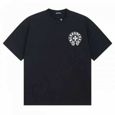 款号Ys44 Hrome Hearts克罗心新款经典印花Logo休闲圆领短袖T恤 面料采用250克纯棉双纱面料 柔软亲肤、透气性强，黑白色S-Xl
