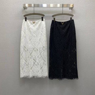 Va*25Ss 气质高腰金属扣点缀小A摆蕾丝半裙，高级面料，颜色:图片2色，面料：进口蕾丝面料 Smlxl
