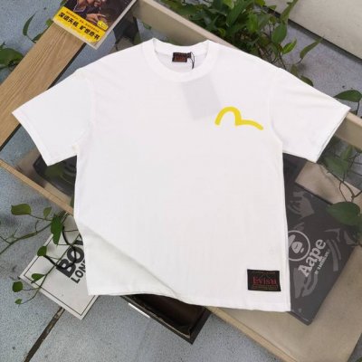 款号：F1010 2025新款Evisu福神烫金山水达摩大M家花图案Logo字母印花休闲情侣短袖T恤，经典永远不会过时、人手必备款，230G纯棉精梳棉不起球不起