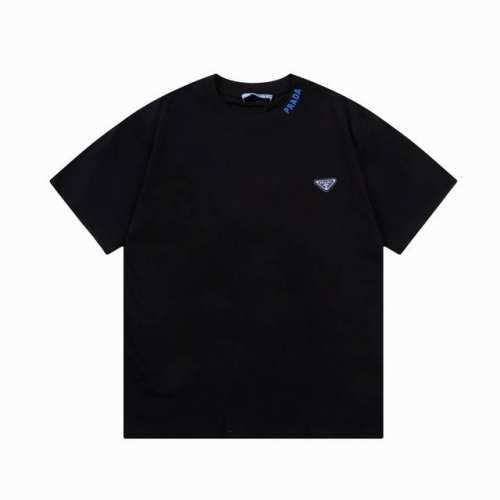 高版本 prada 普拉达 2025新款 定制310G双纱纯棉面料 领口立体凸胶字母Logo 定制金属三角章 男女同款 短袖 颜色：黑色 尺码：S-Xl