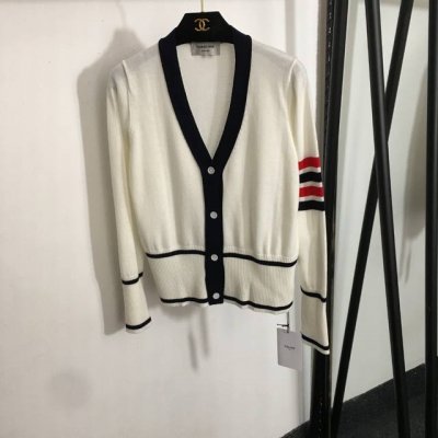 款号20252643 Thom Brown* Tb新款 条纹四条杠撞色V领长袖羊毛针织开衫，白色，Sml， M码；肩宽36，胸围90，袖长60，长55