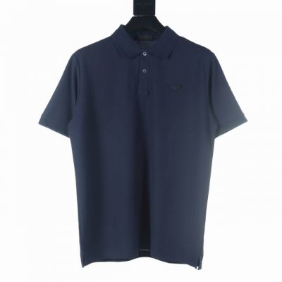 高版本 prada普拉达prd 基础三角标短袖polo衫 藏蓝 原版5650购入， G订制订染全棉珠地面料，采用高支长绒棉珠地布。水洗预缩＋酵素除毛，手感非常舒