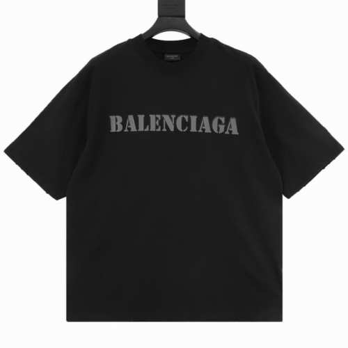 Balenciaga 巴黎世家 前后模糊喷墨字母短袖T恤 原版开发定织面料工艺洗水处理 高克重300克面料 质感十足 布面干净 柔软舒适 .索罗娜螺纹定染无色差