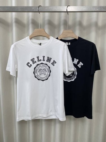 Celine 25春夏新品撞色印花Logo短袖T恤 定制80支双股丝光棉面料 黑色 白色 S Xxxl
