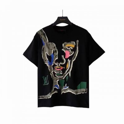 实拍细节图+尺码表 louis Vuitton 路易登威 手绘人脸Logo涂鸦短袖T恤 年春夏新款 重工印花 原版进口定制260克纯棉 高密度螺纹同缸染面料已洗