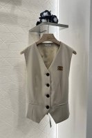 miumi*2025新品上架 马甲格子拼接长裤套装 定制Yb斜纹全棉材质 质感柔软亲肤 垂感更强 品相高级 V领西装马甲高腰直筒阔腿长裤 马甲背后系扣调节收窄