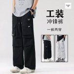 prada普拉达海外版25Ss新款两色高品质Ins大口袋工装机能风冲锋裤 裤子版型宽松 细节完美 水洗工装面料耐磨耐脏 立体裁剪宽松版型 进口机器印花反复水洗不