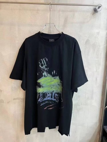 1219# Blcg 25Fw新款模糊Logo割破工艺短袖T恤 黑色 1234
