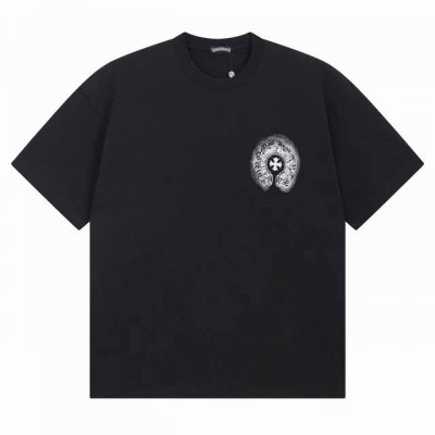 款号Ys43 克罗心潮牌夏季新款雾霾T恤十字架字母印花男女定制面料。采用32支双纱250克棉面料高克重，1:1黑白色S-Xl