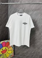 款号 G76 Lv前后烫钻字母印花圆领短袖 Louisvuitton官网Zp同步新款T恤 面料采用32支双纱280克高克重纯棉面料 同缸定织定染原版同色螺纹 进