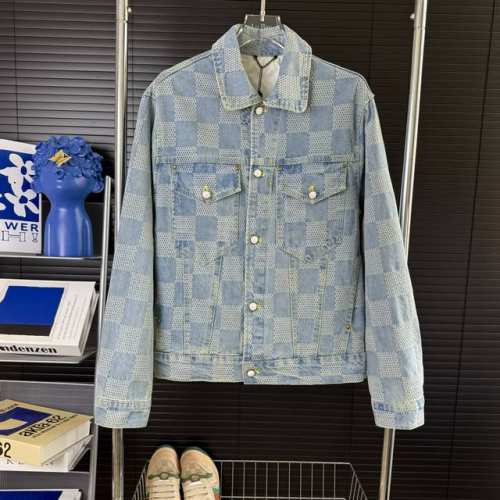 221 当天到货 现货现配 Louis Vuitton路易威登25Ss 3D棋盘格情侣款牛仔外套 以全幅 迷彩 格子 图案为背景 全件配有珍珠 做旧金属饰件！版