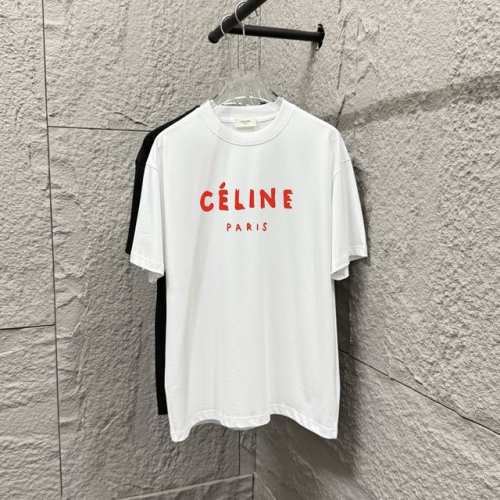 celi*Ne 塞琳 2025春夏款 简约彩色字母 植绒工艺 个性Logo 定制双纱平纹纯棉面料 短袖T恤 男女同款 尺码： S 90-130斤 M 120-1