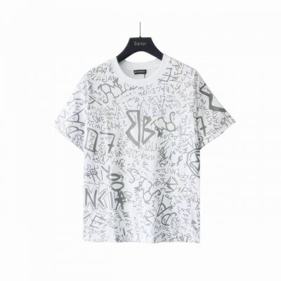 实拍细节图+细节图 Balenciaga 巴黎世家 双B满印涂鸦字母印花 Logo标识印花 精致升级。短袖T恤 原版面料 官方同款 定制260克同缸染面料 手感