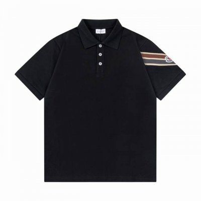Moncler 蒙口 手袖织带徽章拼织2025新款 轻奢主义 定制小标字母Logo 男女同款 休闲polo衫 定制珠地面料 领标吊牌主唛三标齐全 颜色：黑色 尺