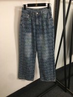 款号20252256 Dio*新款 老花Logo提花 高腰显瘦牛仔长裤，蓝色，S-Xl， M码；腰围68，长108