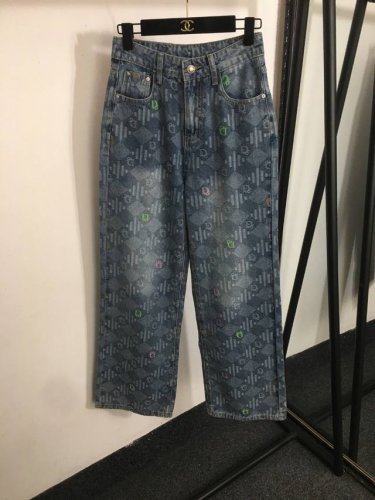款号20252256 Dio*新款 老花Logo提花 高腰显瘦牛仔长裤，蓝色，S-Xl， M码；腰围68，长108
