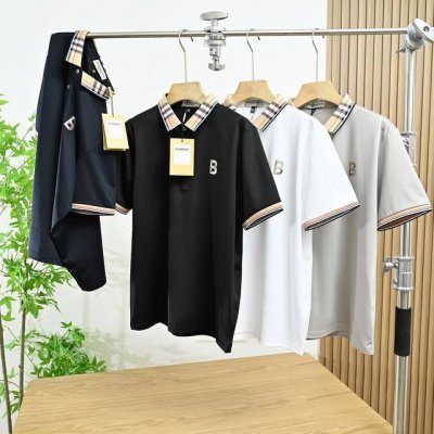 上新 米 款号 82617# burberru 巴宝莉2025夏新品 领边相色条纹格桑蚕丝polo衫 夏季简约透气T恤 间色镶边翻领短袖polo衫 经典小Log