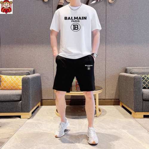 直批170 品牌【Balmain 巴尔曼】 2025新款男士短袖短裤套装！官网同步销售！市面高端版本！手感细腻柔软！让你穿着更加舒适！立体裁剪版型超赞！尺码:M