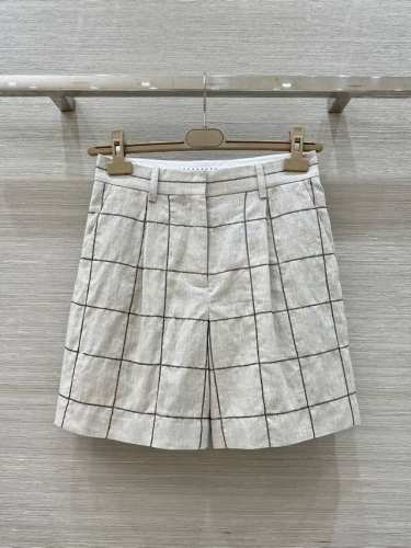 独家首发，高端原单品质Bc 25春夏新品，行走的高定老钱风休闲穿搭，原单进口亚麻刺绣格纹西裤中裤！面料纹理超高级！重工刺绣亮片装饰经典叠搭神器，极简主义设计奢华