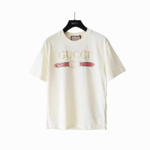 实拍细节图+尺码表 Gucci 古驰 做旧腰带Logo圆领短袖T桖 Logo标识精致升级，灵感源自八十年代复古 原版面料 官方同款 短袖T恤 定制240克同缸染