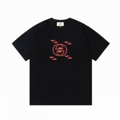 隔天到 Gucci 古驰 龙年限定 双G字母印花 Logo标识精致升级 原版面料 官方同款 短袖T恤 定制 同缸染面料 手感非常舒服 春夏最新版本 颜色: 黑色