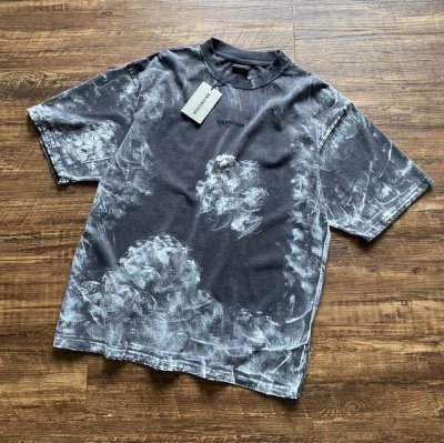 Blcg巴黎水洗磨破刺绣Logo做旧破洞乞丐服短袖T恤情侣款男女油漆复古短袖Tee半袖巴黎2025油漆复古短袖潮到出圈那就是一一