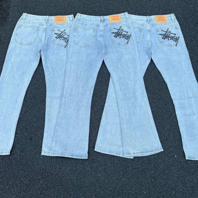 款号233 自主Cleanfit冰蓝517风格Stussy经典水洗复古牛仔裤微喇做旧Vibe风Kennijima 水洗做旧宽松微喇牛仔裤Vibe神裤 尺码：M