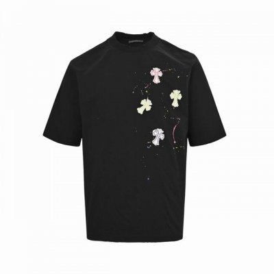 chromehearts 克罗心 25Ss 涂鸦十字架贴布刺绣水洗短袖 胸口特以品牌贴布标识贴布刺绣 配以品牌Logo点缀 后背手工贴布加立体刺绣及涂鸦 整衣做