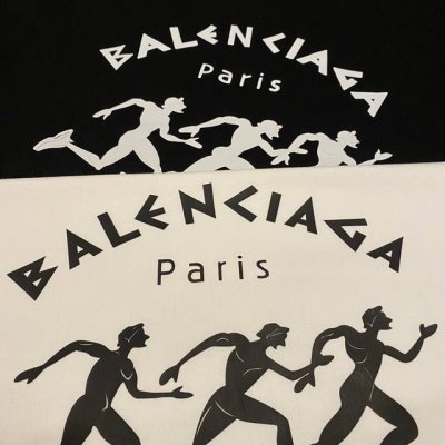巴黎世家Balenciaga马拉松跑步图案Logo印花宽松圆领情侣款短袖 情侣同款 定织定染一致260G纯棉双纱面料 同缸零色差领口螺纹 四针六线工艺 面料舒适