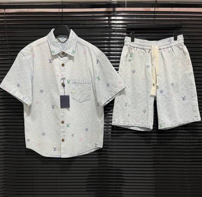 Cheny 爆款套装30V驴牌 25春夏新款 老花彩色字母Logo刺绣拼接 高品质牛仔套装 码数 M-3Xl 套装不拆