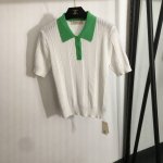 款号20252075 Tory Burc* Tb新款 拼色polo领条纹镂空短袖针织衫上衣，白色，粉色，绿色，36 38 40， 38码；肩宽37，胸围80，袖