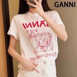 顶级品质 Ganni 新款重工猫咪刺绣字母印花短袖T恤 顶级复刻，Ins海外超级大爆款，甜美笑脸图案真的太治愈了，小姐姐闺蜜出街搭配必备一件！ 定织原版230G