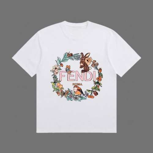 高端品质 Fendi 2025Fall 春夏系列 花圈松鼠短袖T恤 区别普通印花 定织300G32支双纱纯棉面料 宽松版型 男女同款 Size：Xs S M L