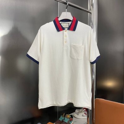 纯原臻品 顶级原版复刻 古驰 Gucci2025Ss G家新款撞色编织领 短袖polo衫 原版面料高版本高品质 网红明星同款 左胸口袋装饰双G小Logo刺绣 袖