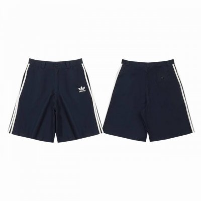 Balenciaga X Adidas 巴黎世家阿迪达斯三叶草联名款小标刺绣水洗磨破做旧三道杠情侣休闲短裤五分裤-顶级版本 Color：藏青色 Size：46
