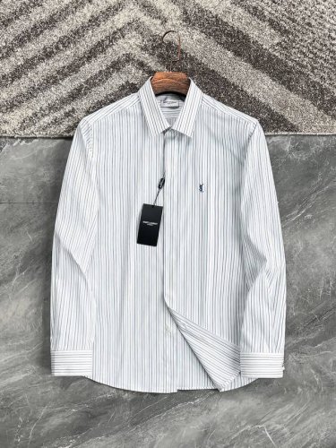 新品 贸易公司渠道臻品，2025早春新款独家售卖！Sa*Nt Laurent 刺绣标识男士高端商务休闲条纹长袖衬衫.条纹衬衫作为公认的时尚单品，无疑是时尚圈生命