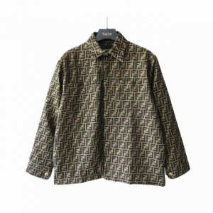 实拍细节图+尺码表 Fendi 芬迪 经典Logo提花衬衫休闲老花外套夹克 1面料采用定制满印提花布料，满印提花采万针刺绣工艺技术 完美把控一针一线. 区别市场