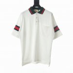 高版本 Gucci古驰Guc 23Ss 拼袖织带短袖polo衫 原版定制面料240G全棉布料，领子定制红绿双色螺纹，拼接工艺。前幅口袋设计，袋口打枣。双侧袖子拼