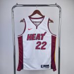 款号：S66 顶级刺绣版本 平铺实拍图 Nike联名Nba 热火队22-23赛季巴特勒22号限定球衣 Sw球迷版 Logo印花篮球背心白色 颜色：白色 尺码：S