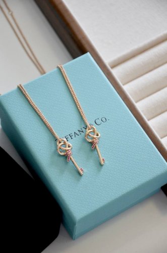 Tiffany钥匙上新啦！蒂芙尼粉色蓝宝石钥匙项链 配全套包装 Titfany Keys 系列最新款 Woven Keys 寓意生活的无限可能性！镶嵌粉色蓝宝石
