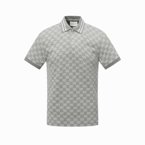 a007# Gucci 古驰 25Ss新款 经典双Gg 老花满印 polo 270克重双纱全棉珠地 颜色：灰色 码数：S M L Xl Xxl
