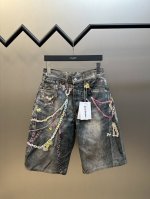 Acne 链条印花牛仔短裤 1981M牛仔裤采用宽松的剪裁 装饰着季节性的Trom D pe L'oeil印花 由中蓝色洗水非弹力牛仔布制成 size 42.4