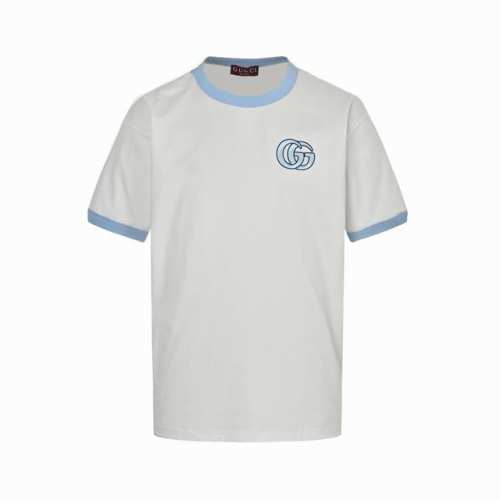 : 160 Gucci 古驰 25Ss 蓝色螺纹双G刺绣短袖 25年新款爆款260克重，定织纯棉面料，舒适透气不易变形。三标齐全，宽松版型，男女同款 Size: