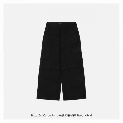 balenciaga 巴黎世家 25Ss Cargo pants拼接工装长裤 解构主义剪裁 + 一裤两穿设计 腰部拼接破坏设计 裤腰采用不对称拼接 左右两侧不同