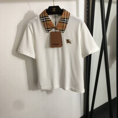 款号2025 Burberr*新款 刺绣战马骑士 格子翻领polo领短袖T恤上衣，白色，黑色，S M L ， M码：肩宽42，胸围100，袖长22，衣长57