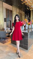 连衣裙 春夏新品2025女装短袖名媛小香风高级感手工蝴蝶结订珠露肩连衣裙黑色 红色SMLXLXXL