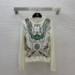 款号G25021984 Hermè*新款 H家高端定制采用19姆米100%真丝斜纹绸拼接弹力针织面料！皮带链条车轮图案印花P套头针织衫P！红色、米白色、杏色、