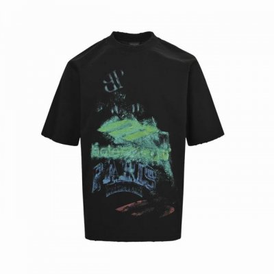 balenciaga 巴黎世家 25Ss 双B模糊涂鸦短袖 下摆无割裂破坏版本 面料定织定染280G双纱面料 定染螺纹无色差 进口康利数码直喷印花 无手感 字母