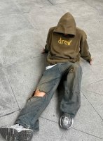 8866#新款Drew刺绣洗水上下喷马骝卫衣 加绒